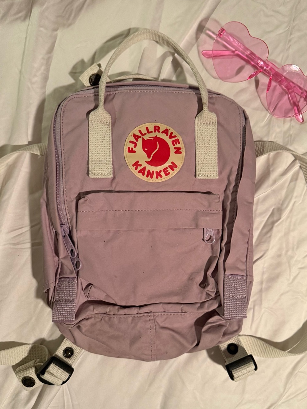 Fjallraven Kanken Mini Backpack in Light Lavender with Cream Straps